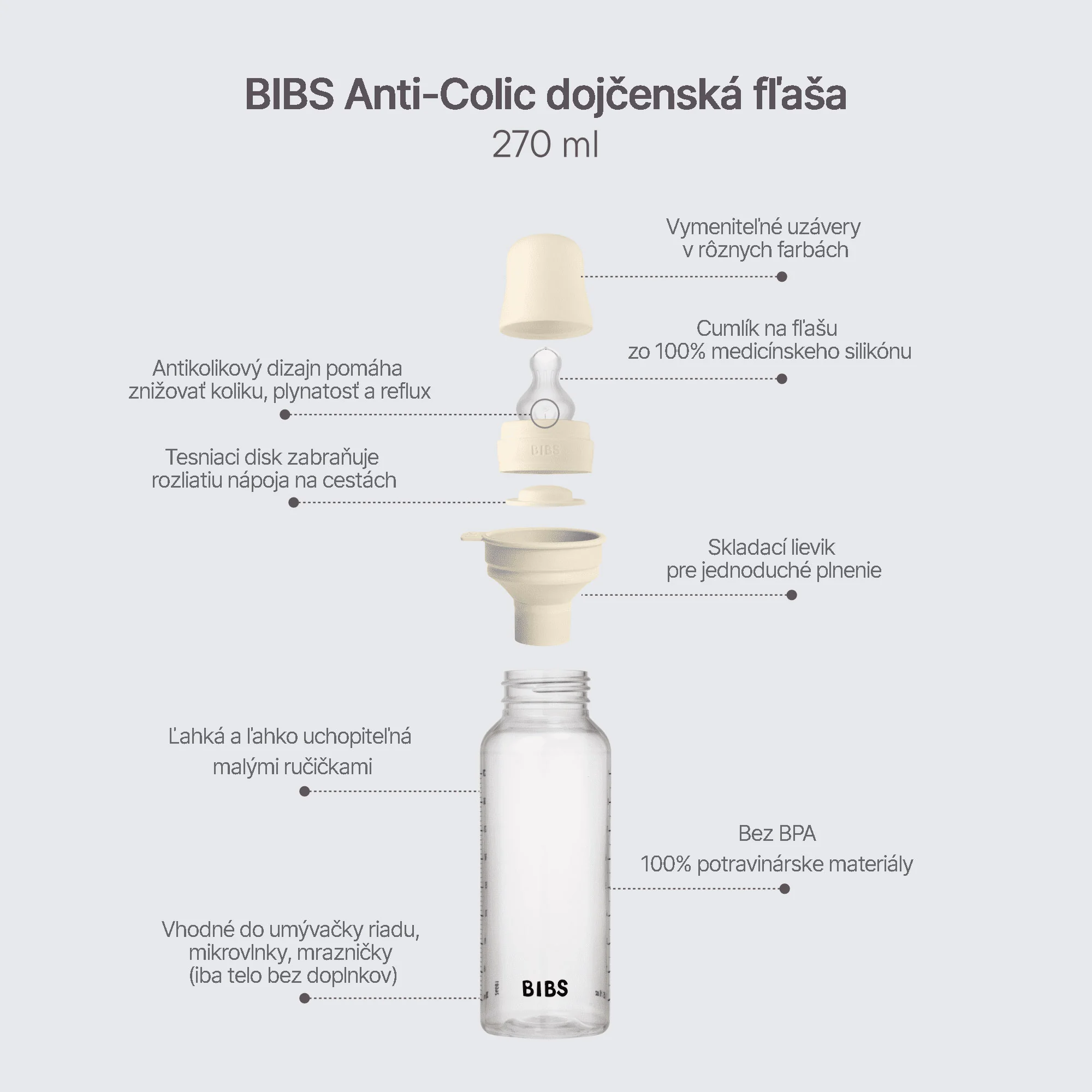 BIBS antikoliková fľaša so silikónovým cumlíkom 270ml - Baby Blue