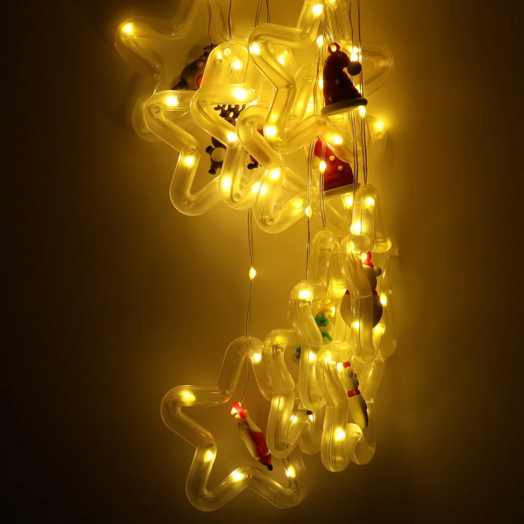 LED svetelná záclona s figúrkami – 3 m, 125 LED, teplá biela, USB, IP44