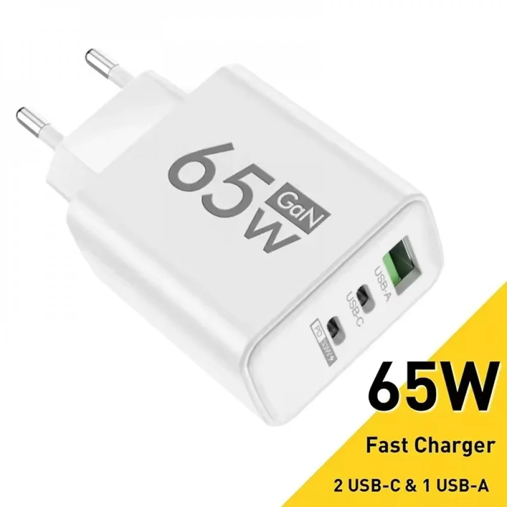 Sieťový adaptér USB-C/A 65W - Biela 1xUSB-A 18W, 2xUSB-C 65W