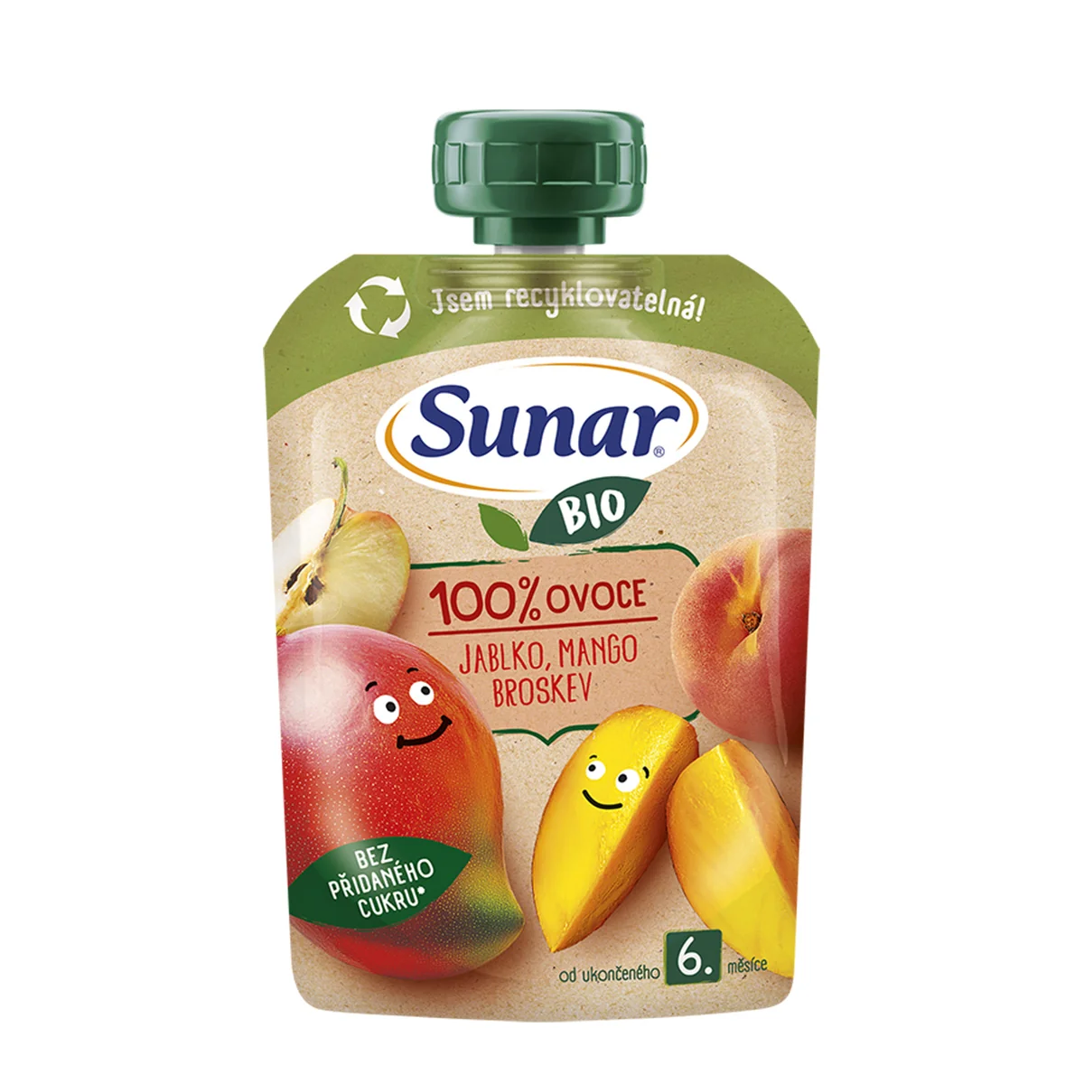 Sunar ovocná kapsička Jablko, mango, broskyňa, 6m+ 100 g
