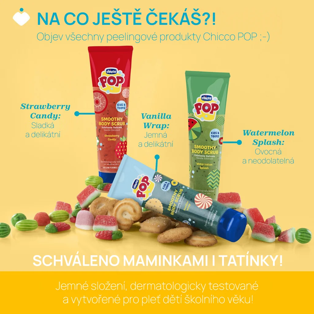 CHICCO Telový peeling Strawberry Smoothie POP pre deti a teenagerov 150 ml