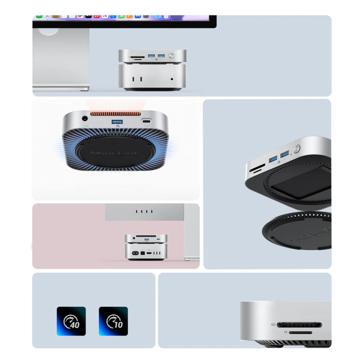 Orico MiniLink 9in1 USB-C HUB adaptér / dokovacia stanica M.2 SSD, strieborná ieborná