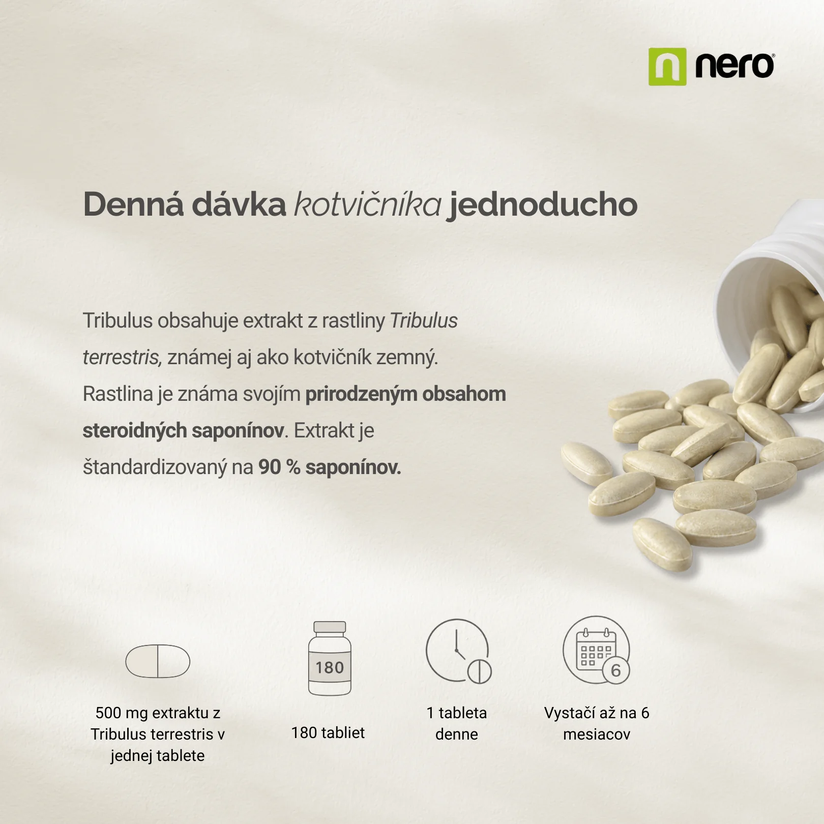 NERO Tribulus Terrestris 500 mg Kotvičník zemný 180 tabliet