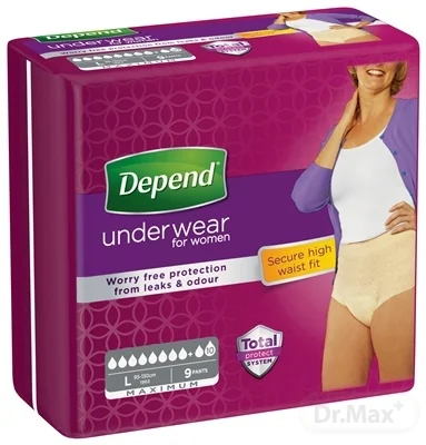 DEPEND MAXIMUM L pre ženy 1×9 ks, naťahovacie nohavičky, obvod bokov 95-130 cm