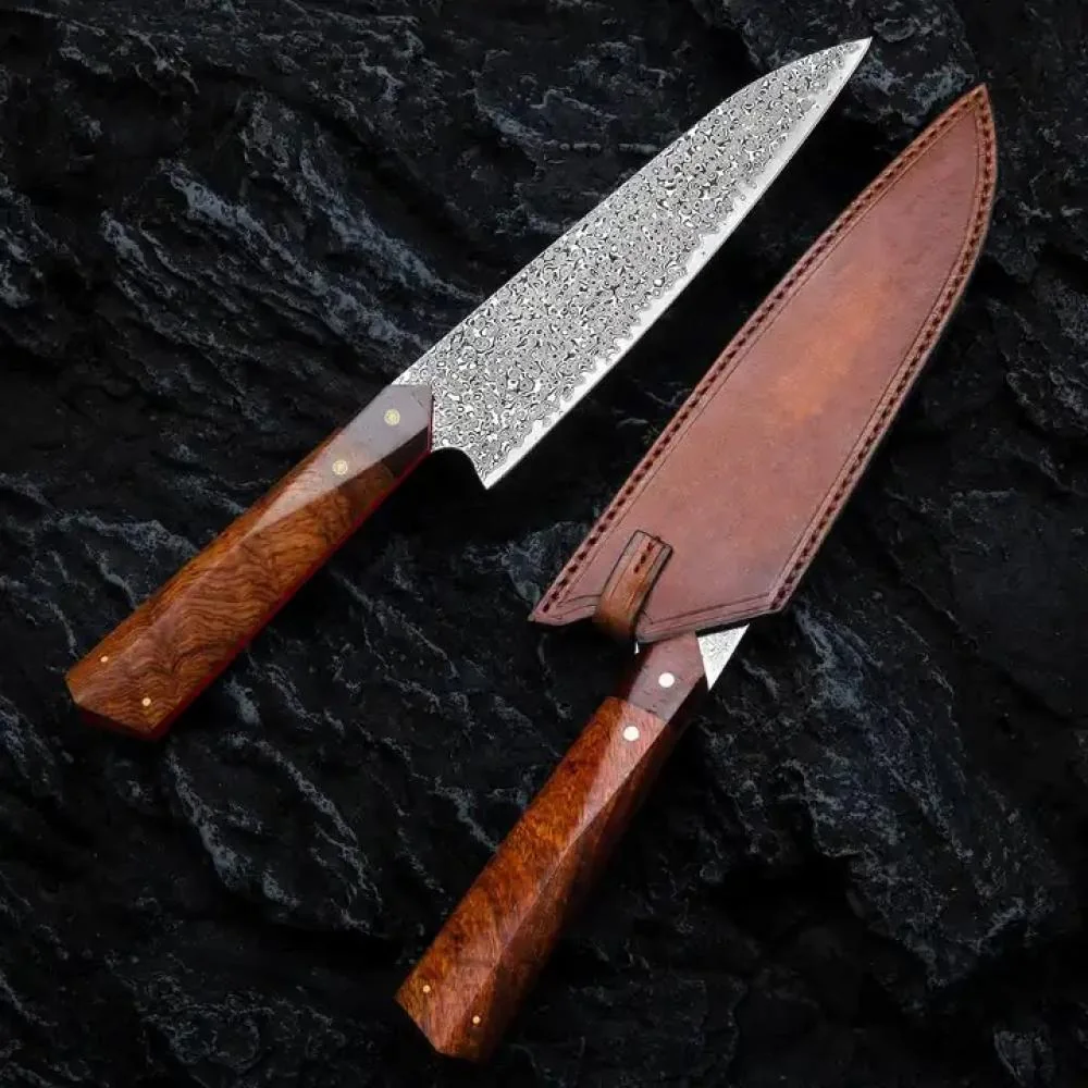 Damaškový kuchynský nôž Kotaro-Hnedá 1ks, 32,6cm, 190g