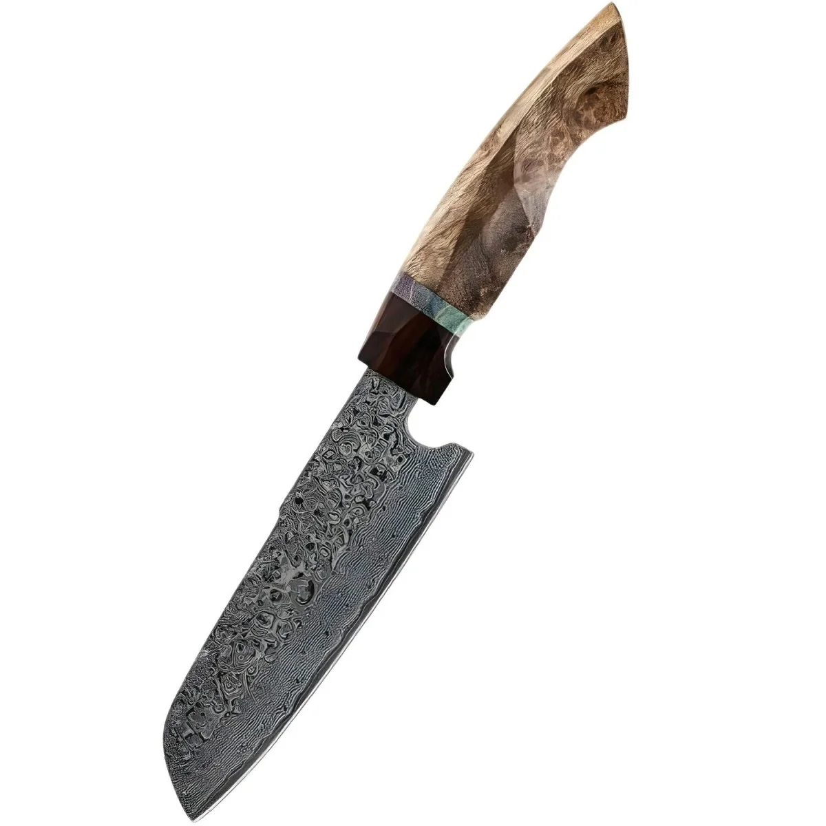 Damaškový kuchynský nôž Yunari Santoku 24,4 cm, Hnedá