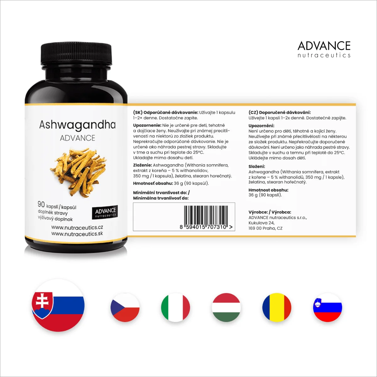ADVANCE Ashwagandha 90 kapsúl - extrakt 10:1 1×90 cps, výživový doplnok
