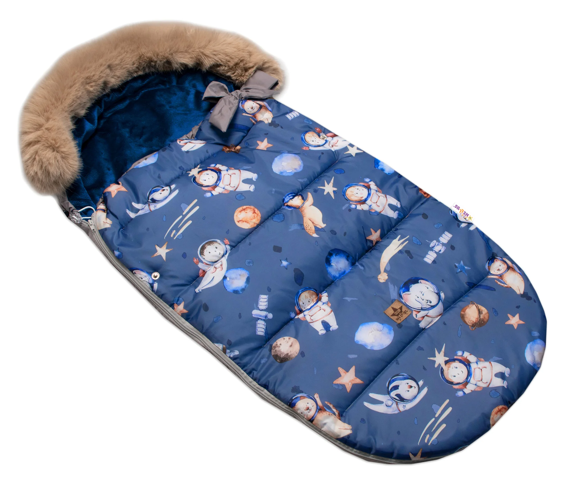 Detský fusak maxi PREMIUM Kosmos, sivo/modrý 110x50cm + rukávník zadarmo 
