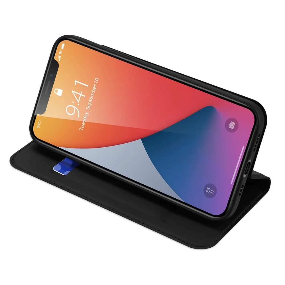 DUX DUCIS Skin Pro knižkové kožené puzdro na iPhone 12 / 12 Pro, čierne e