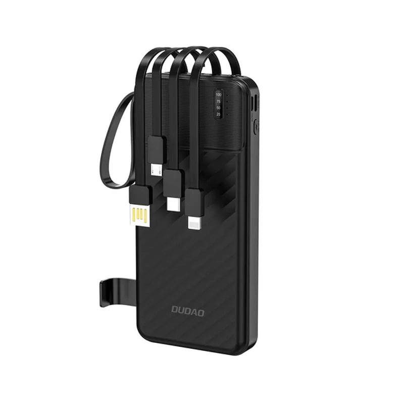 Dudao K11 Power Bank 10000mAh + kábel USB / USB-C / Lightning / Micro USB 10W, čierny USB 10W, čierny