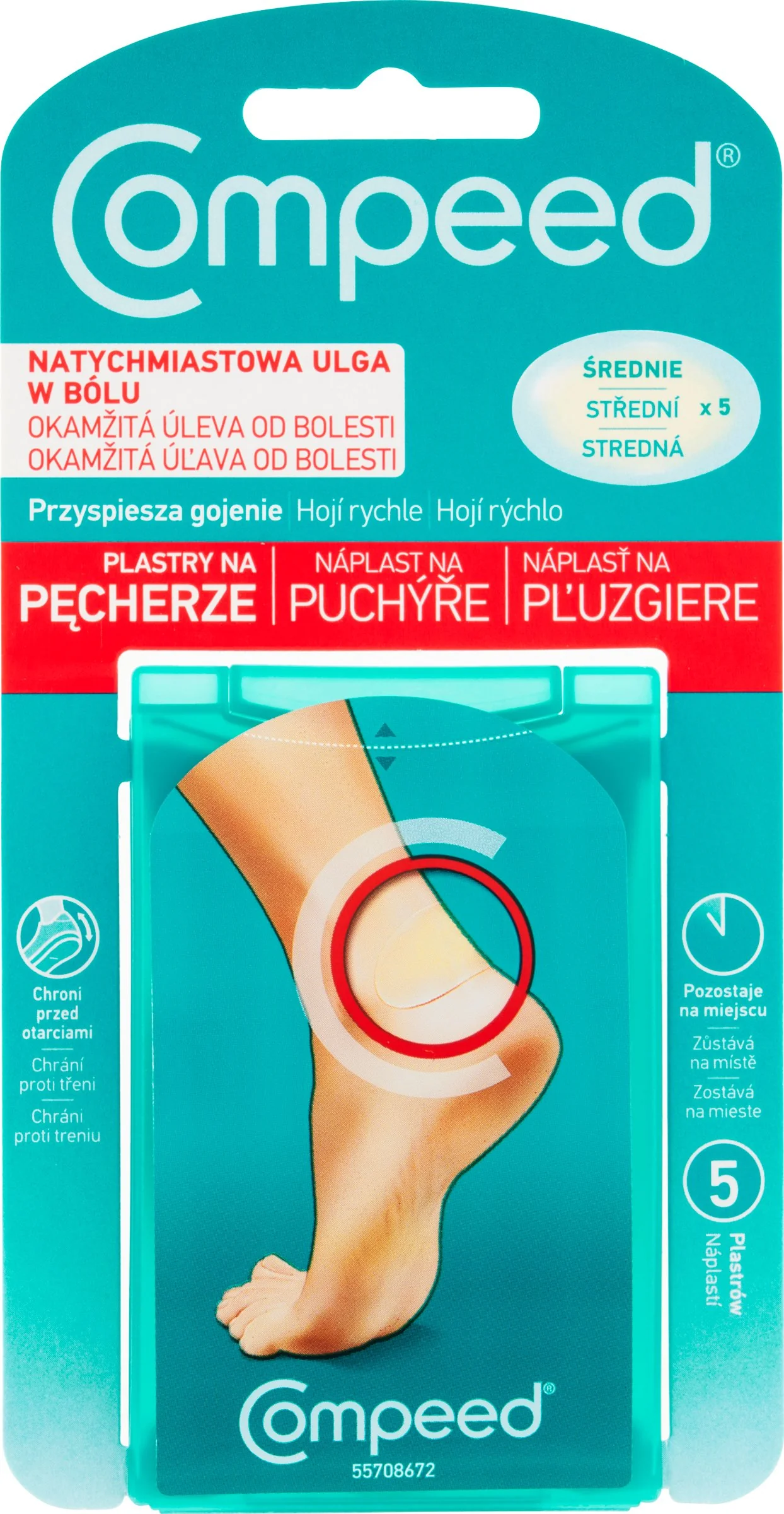 Compeed NÁPLASŤ na pľuzgiere na nohách stredná 1x5 ks
