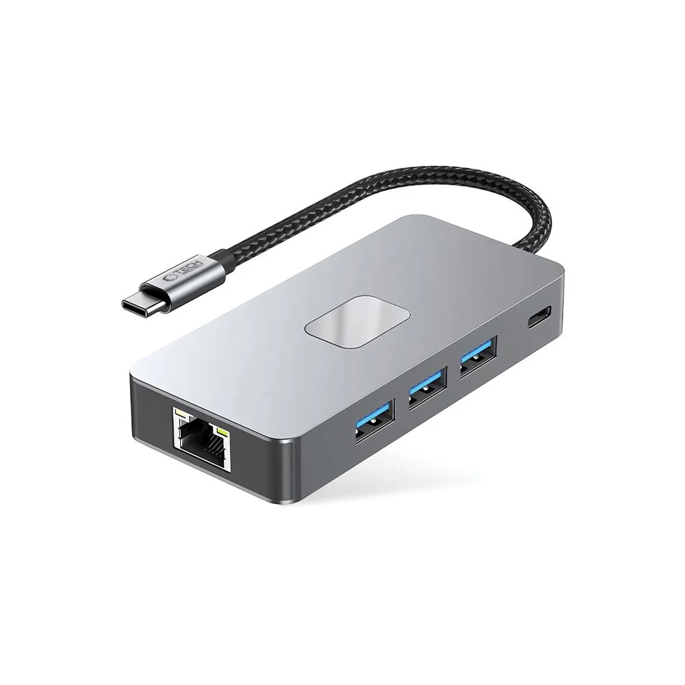 Tech-Protect HB05 HUB adaptér USB-C - 3x USB / HDMI 4K / SD / TF / USB-C 100W / RJ45, šedý -C 100W / RJ45, šedý