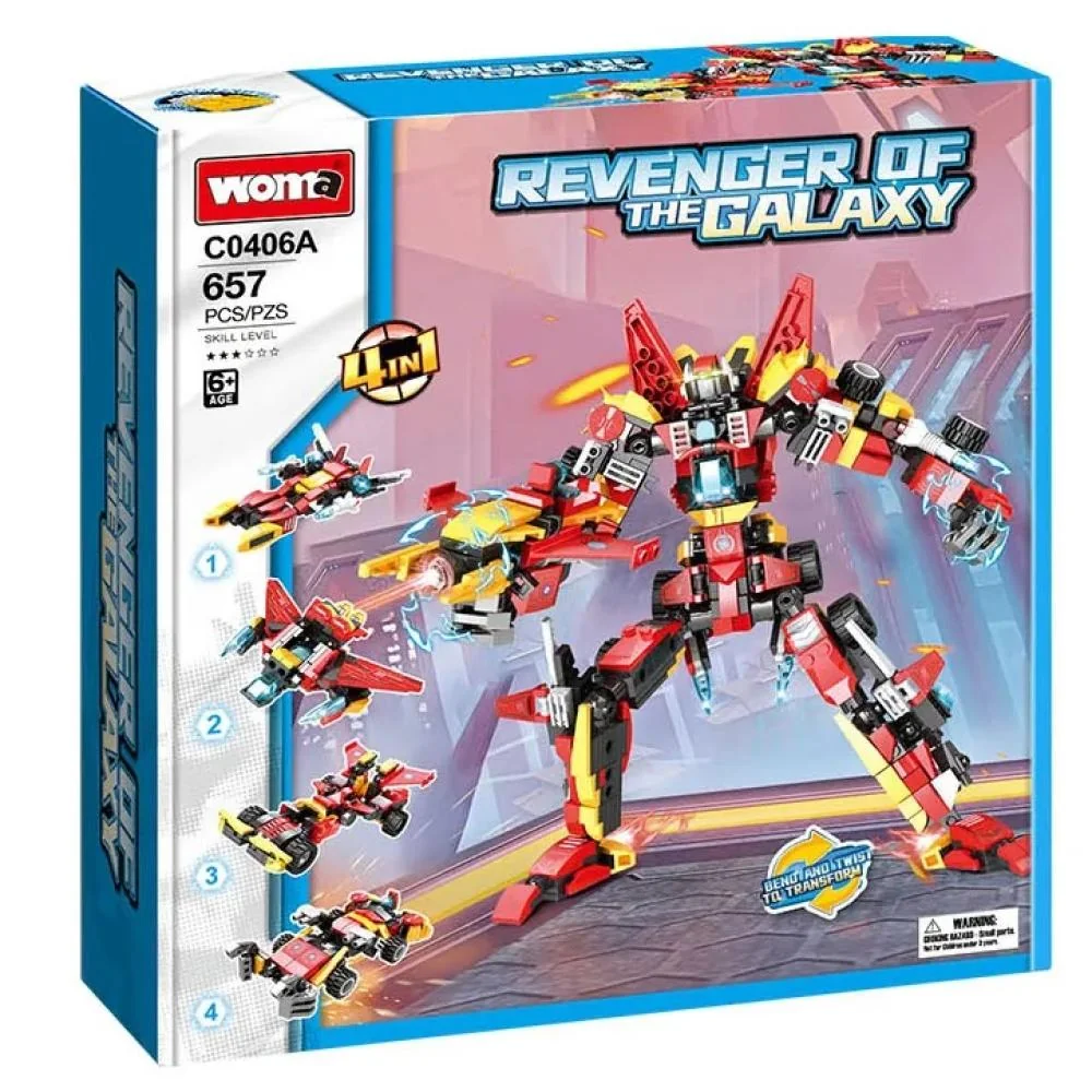 Stavebnica Robot 4v1 657 dielov, červená