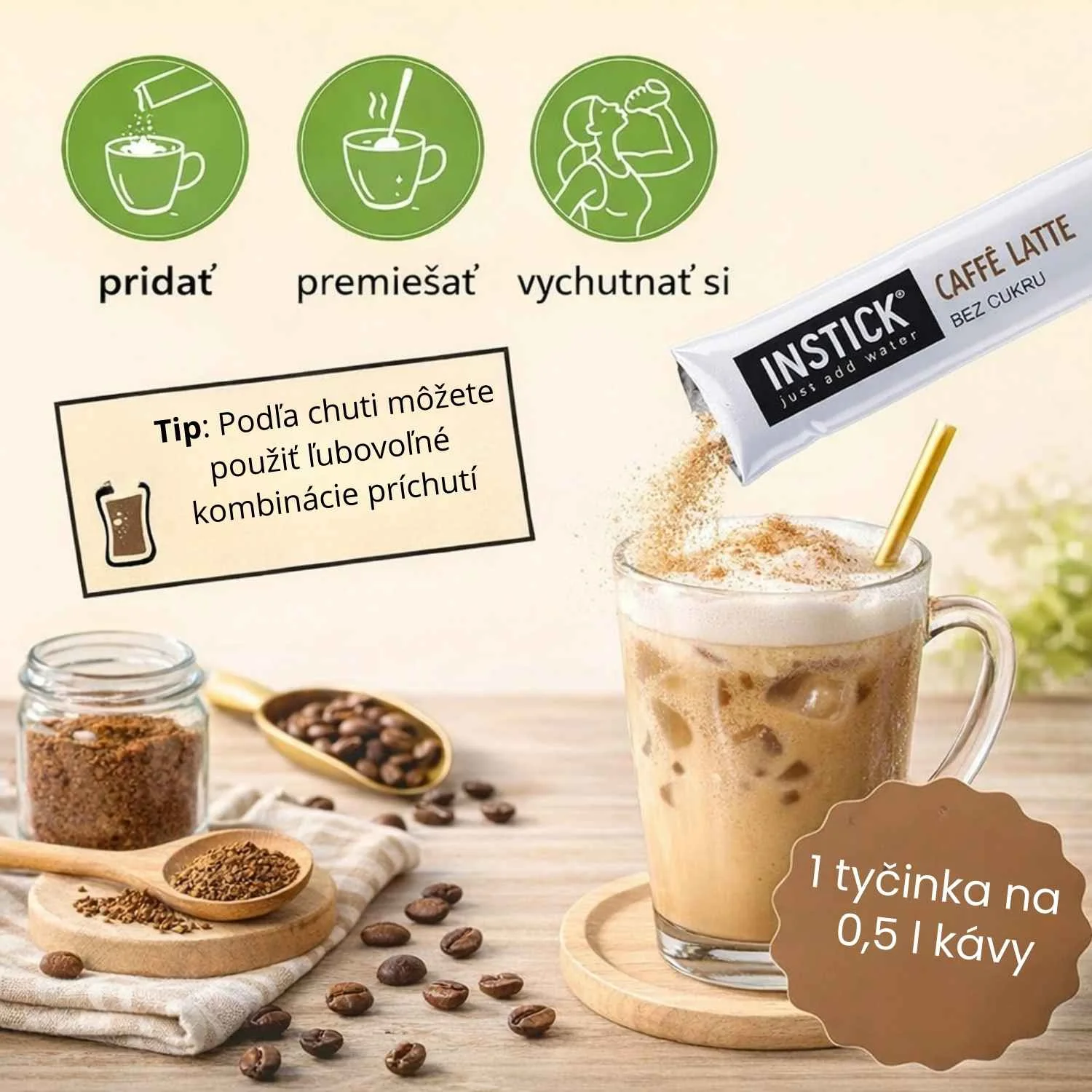 TOP balíček krémových príchutí do matcha latte bez cukru 60 stickov na ochutenie 120 šaĺok matcha latte bez cukru s vitamínom C
