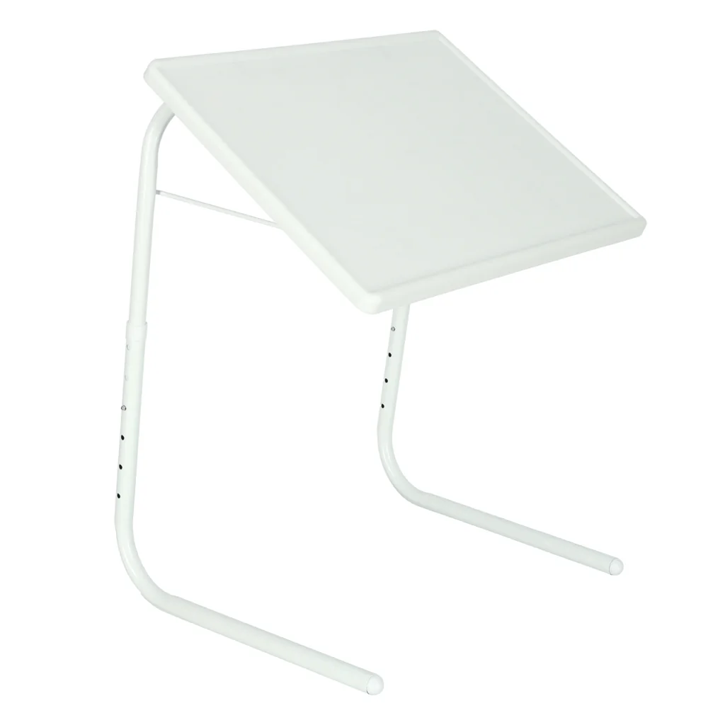 Skladací bočný stolík na notebook biely 52×40 cm – nastaviteľný príručný stolík k posteli a gauču