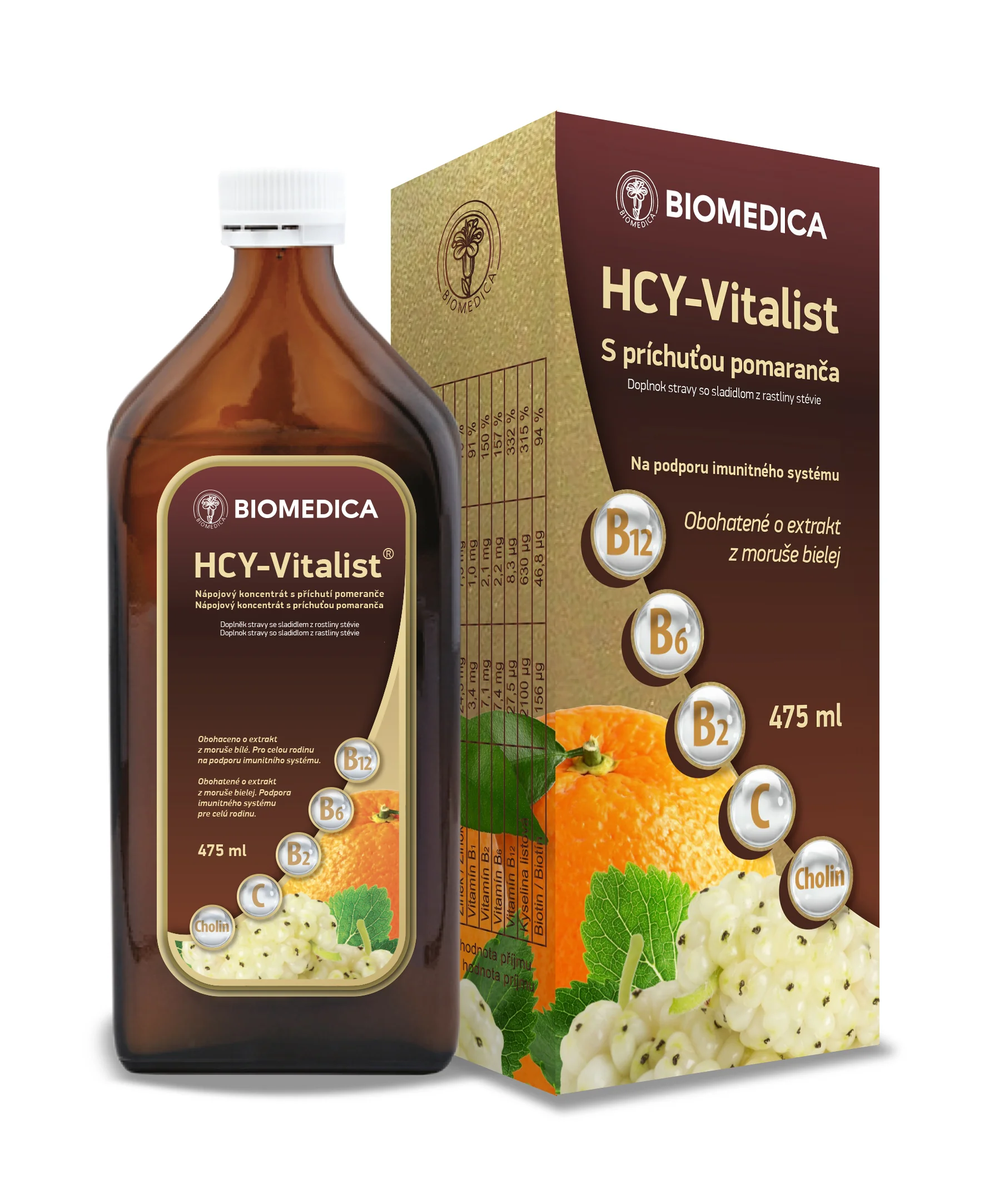 Biomedica HCY-Vitalist Sirup s príchuťou pomaranča 1×475 ml, nápojový koncentrát pre imunitu