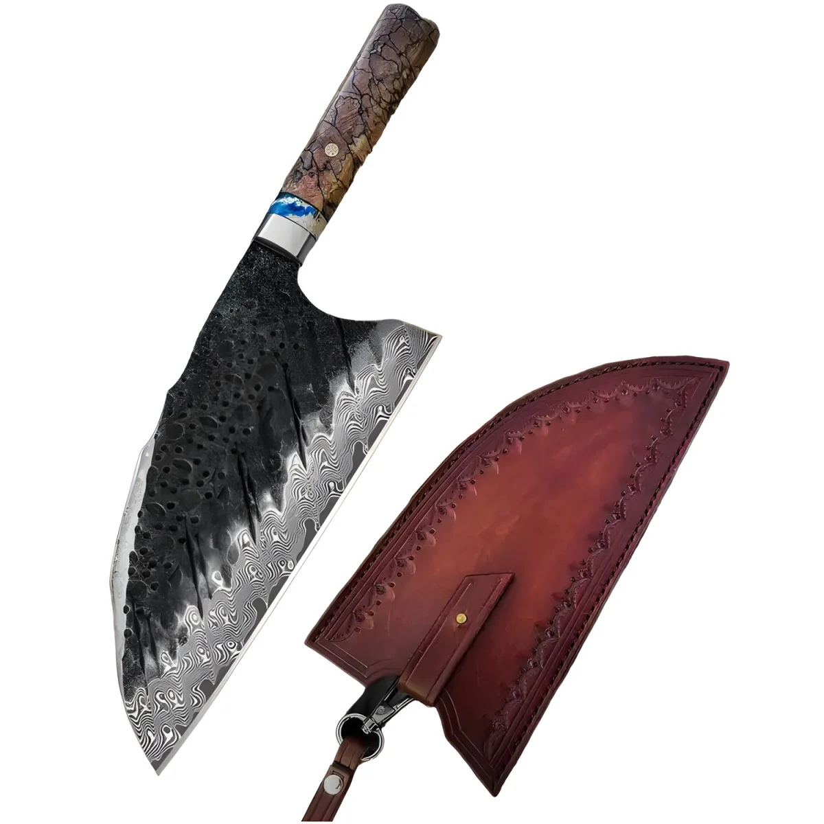 Damaškový kuchynský sekáčik Rokurono Nôž z damaškovej ocele
