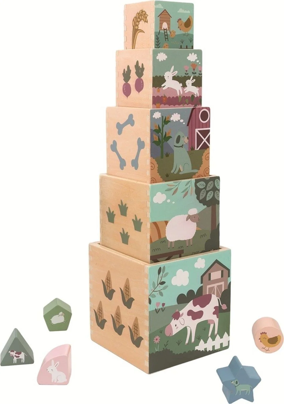 2Kids Toys Skladacia veža z kociek Farma