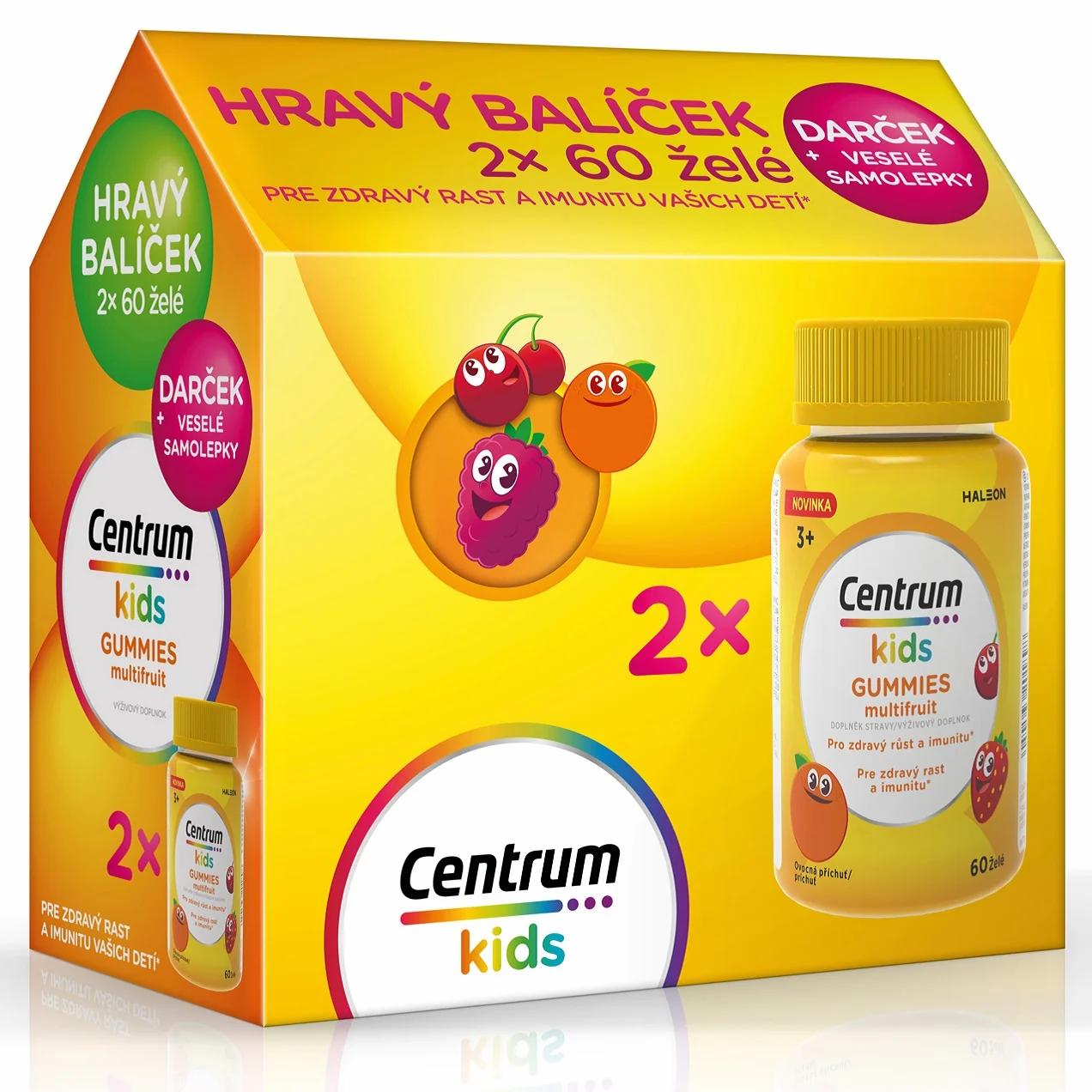 Centrum Kids Gummies multifruit , darčekové balenie 1×60+60 tbl, výživový doplnok
