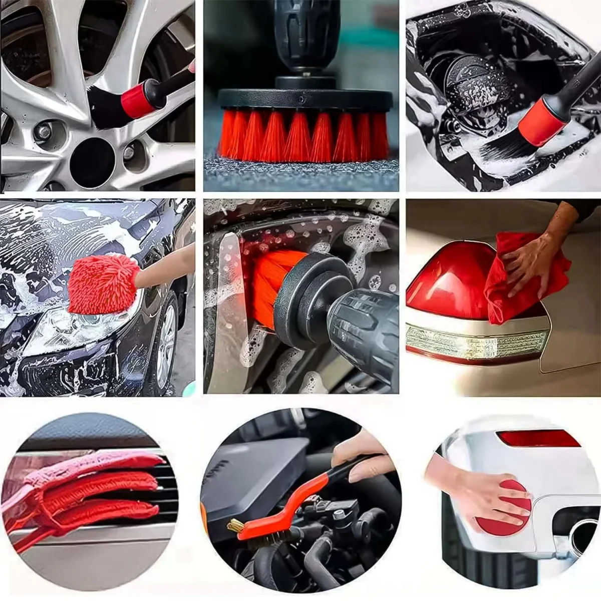 MG CarDetail detailingová sada na čistenie auta 19v1, červená