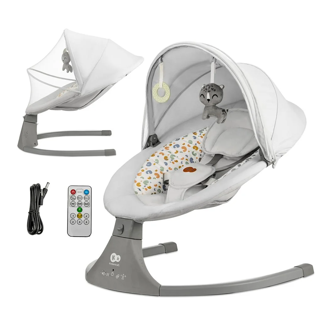 Lehátko pohupujúce s melódiou 2v1 Lumi, do 9 kg, Premium Light Grey