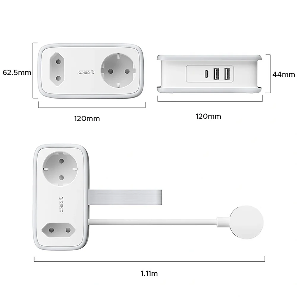 Orico APP predlžovacka 5in1 2x USB-A / 1x USB-C / 2x AC 15.5W, biela