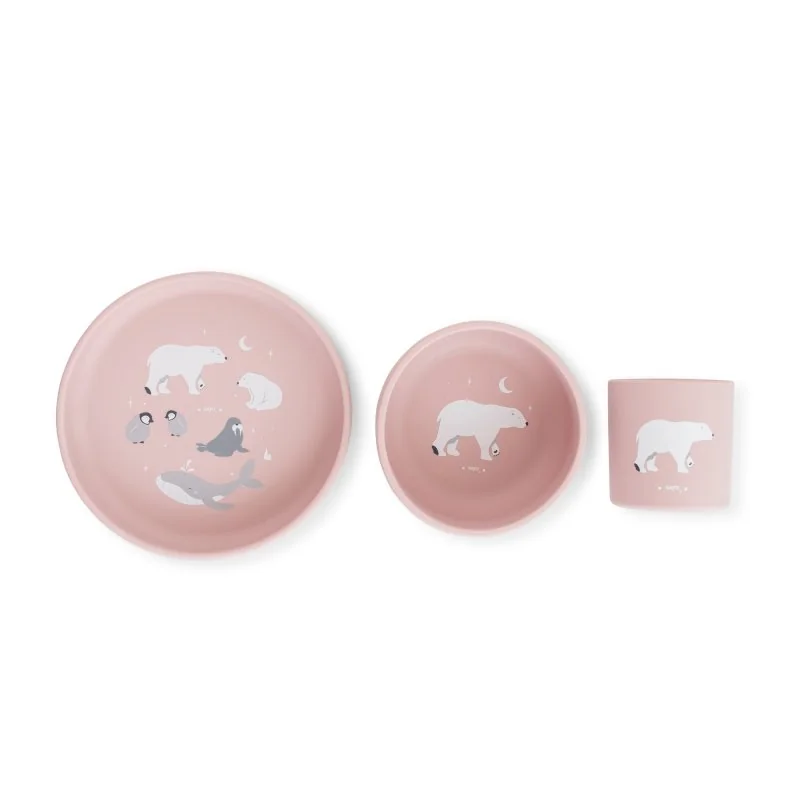 Saro Baby silikónová jedálenská sada Polaris Pink