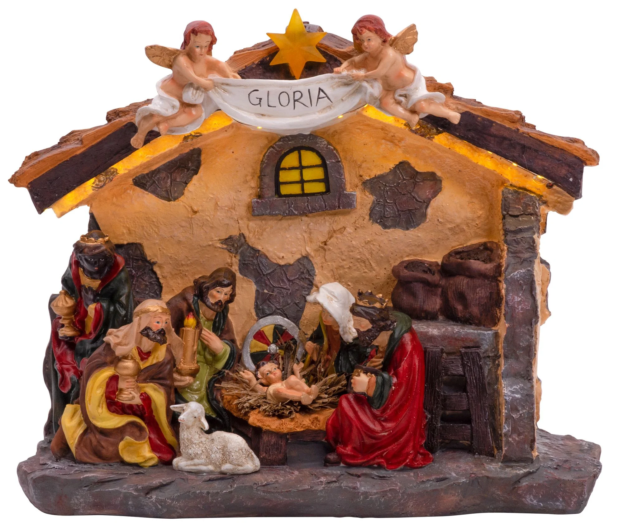 MagicHome vianočný LED betlehem, 1 ks 21 LED teplá biela, 3xAA, interiér, 36x15x29 cm