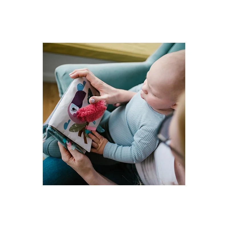 BABYONO - Knižka senzorická so zrkadielkom látková - Safari 0m+
