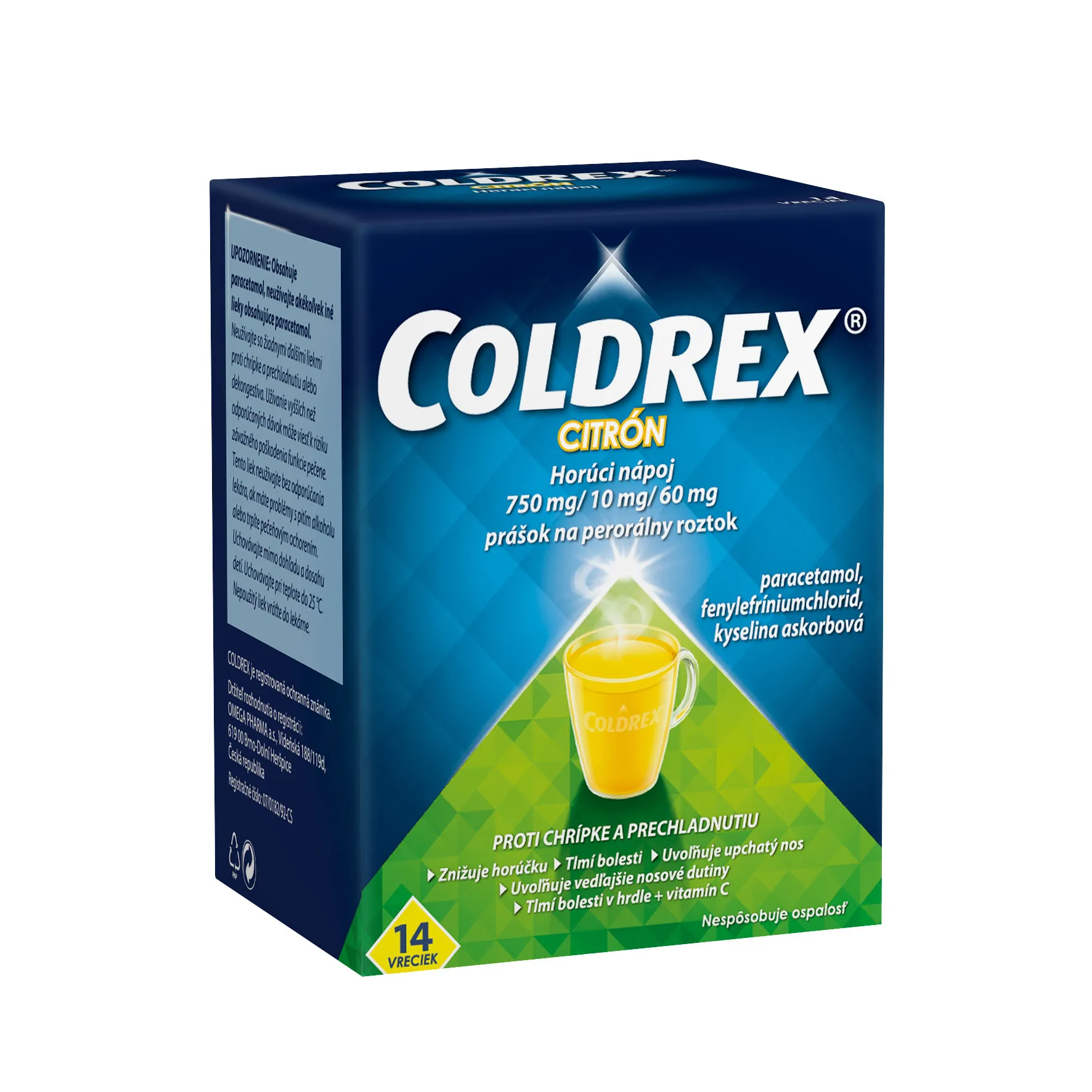 COLDREX Horúci nápoj Citrón, 14 vreciek 1×14 ks, liek proti chrípke a prechladnutiu