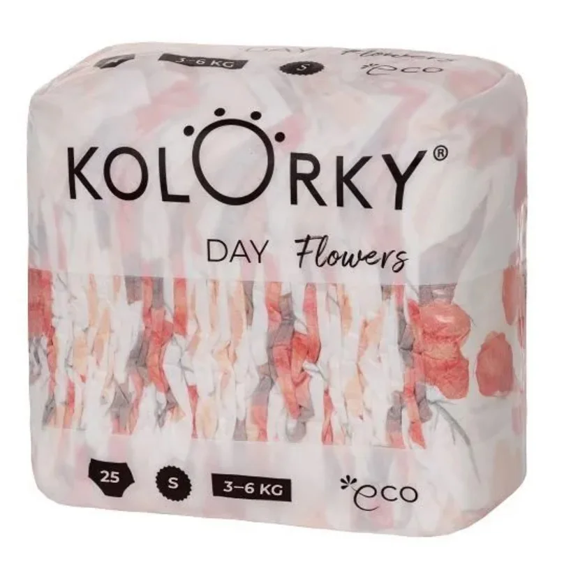 KOLORKY DAY - kvety - S (3-6 kg) 1×25 ks, jednorazové eko plienky