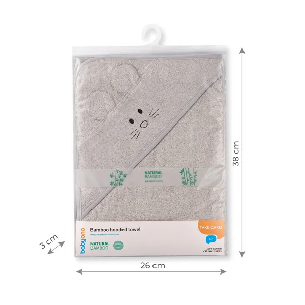 BABYONO Osuška s kapucňou a uškami Bamboo béžová 100x100 cm 1×1 ks, osuška s kapucňou