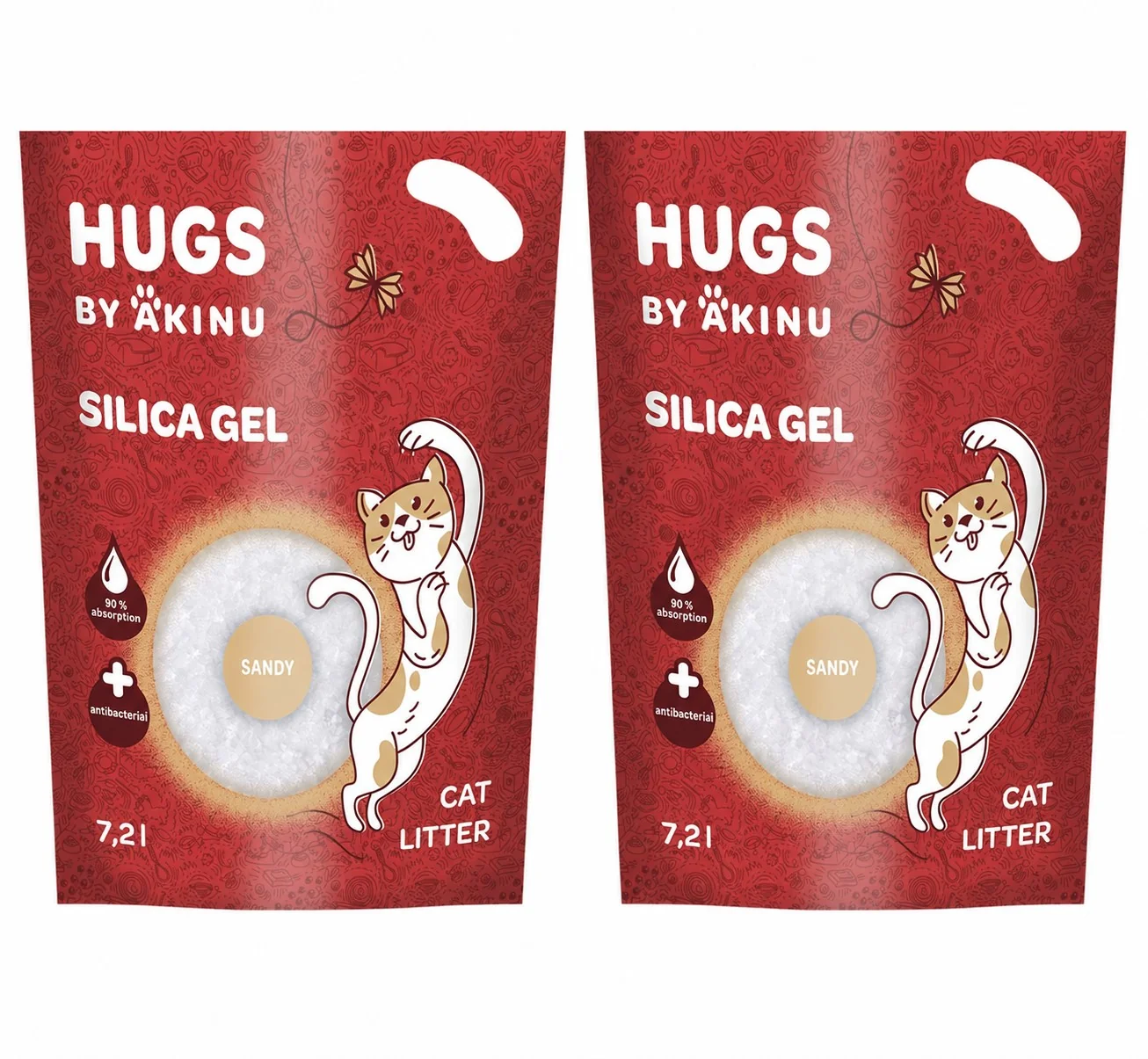 HUGS by Akinu Silikagél piesočný (jemný - 0,5 - 2 mm) podstielka pre mačky 2 x 7,2 l