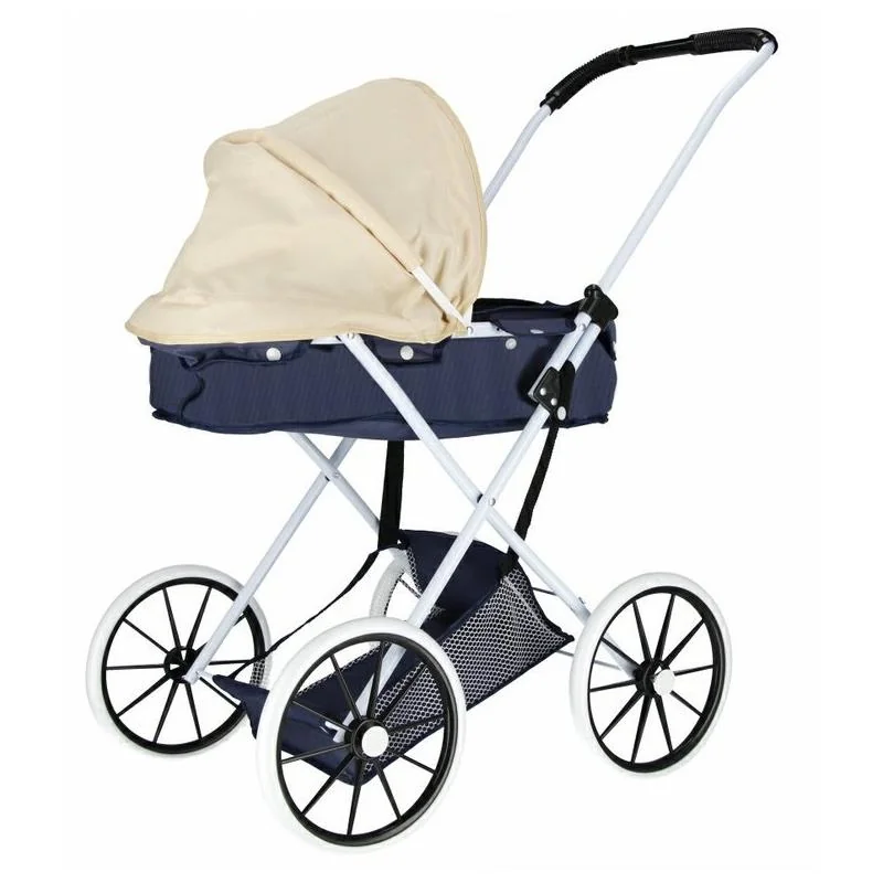 Modrý kočík pre bábiky kovový rám 72cm