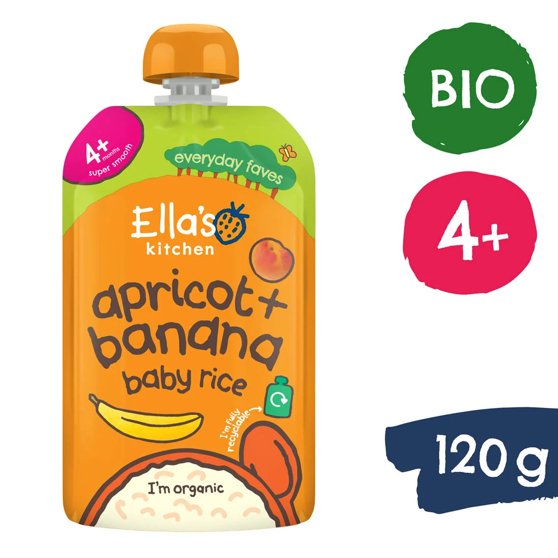 Ella's Kitchen BIO Detská ryža, banán a marhuľa 1×120 g, detská výživa