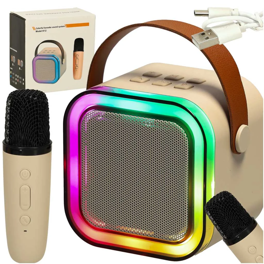 Prenosný karaoke reproduktor s mikrofónom Bluetooth, béžový