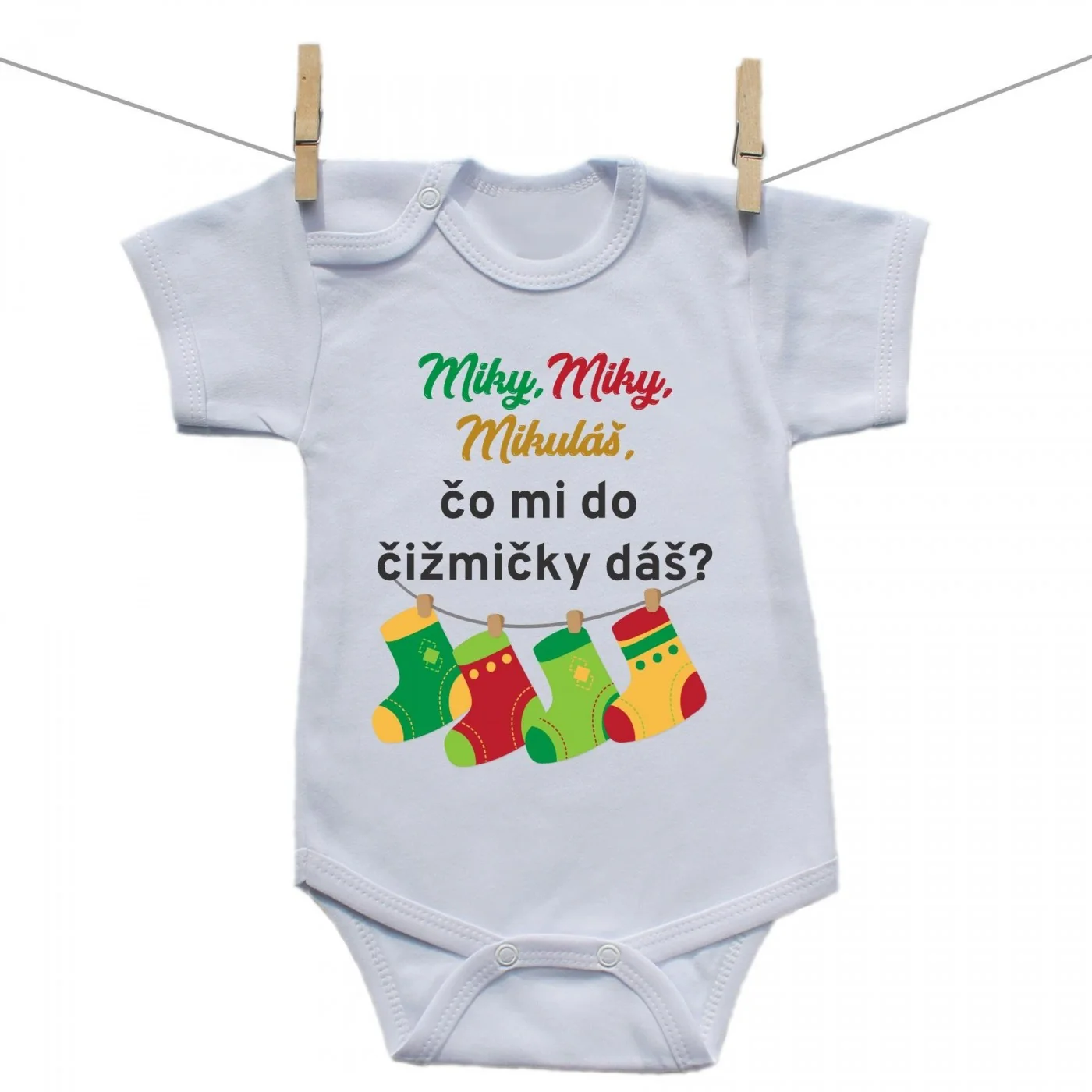 Boodyy Body s krátkym rukávom Miky,Miky, Mikuláš, čo mi do  čižmičky dáš? Veľkosť: 80