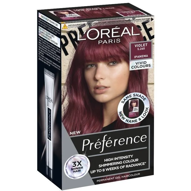 L'Oréal Paris Préférence Vivid Colors permanentná farba na vlasy 5.260 Ipanema - Violet, 60+90+54 ml