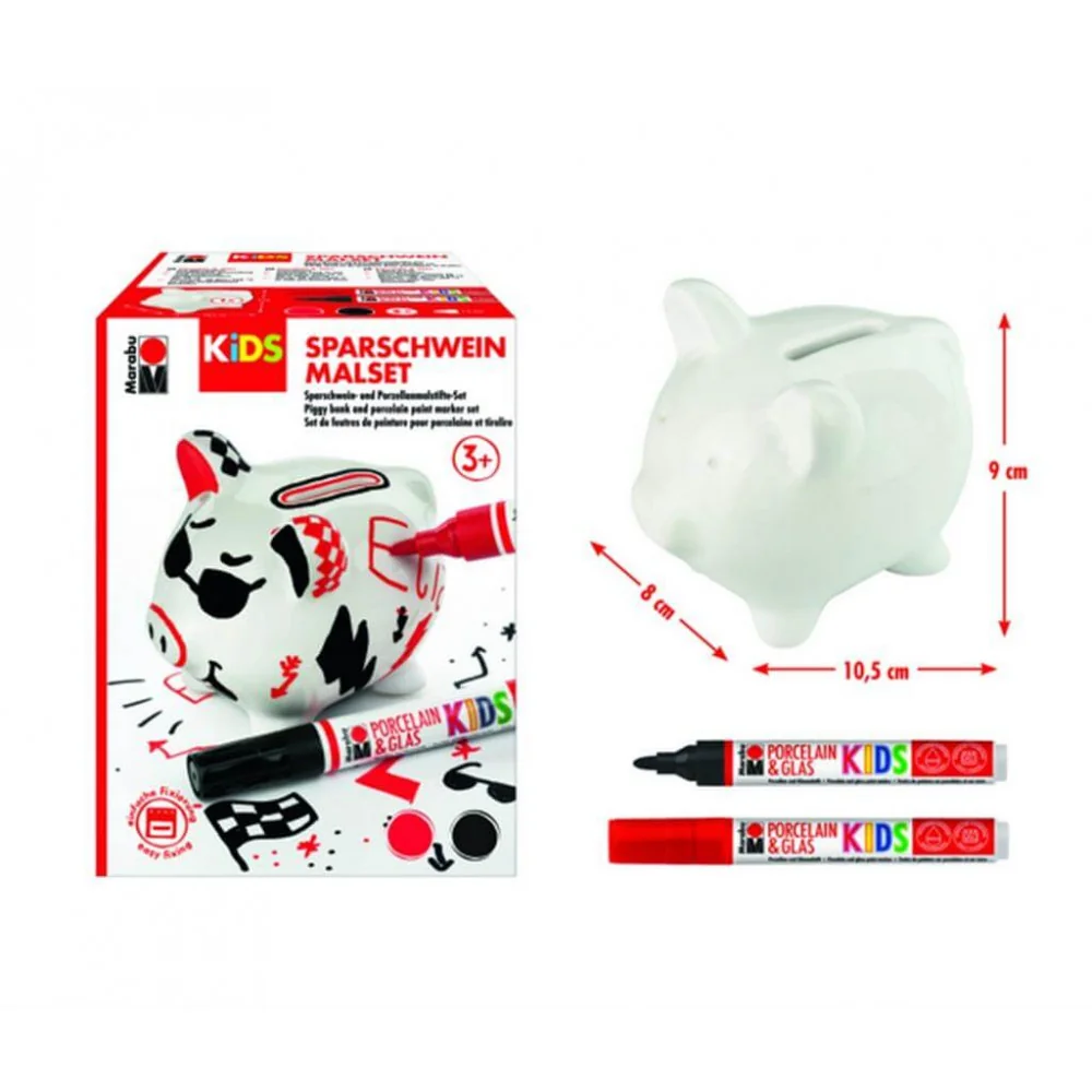 Pokladnička porcelánová prasiatko + 2 x popisovač na porcelán a sklo-Stafil
