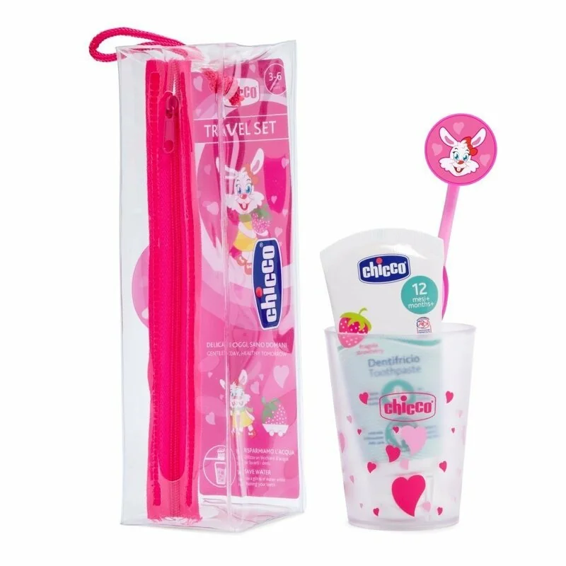 CHICCO Set starostlivosti o zuby Travel ružový, 3r+ 1×1 ks