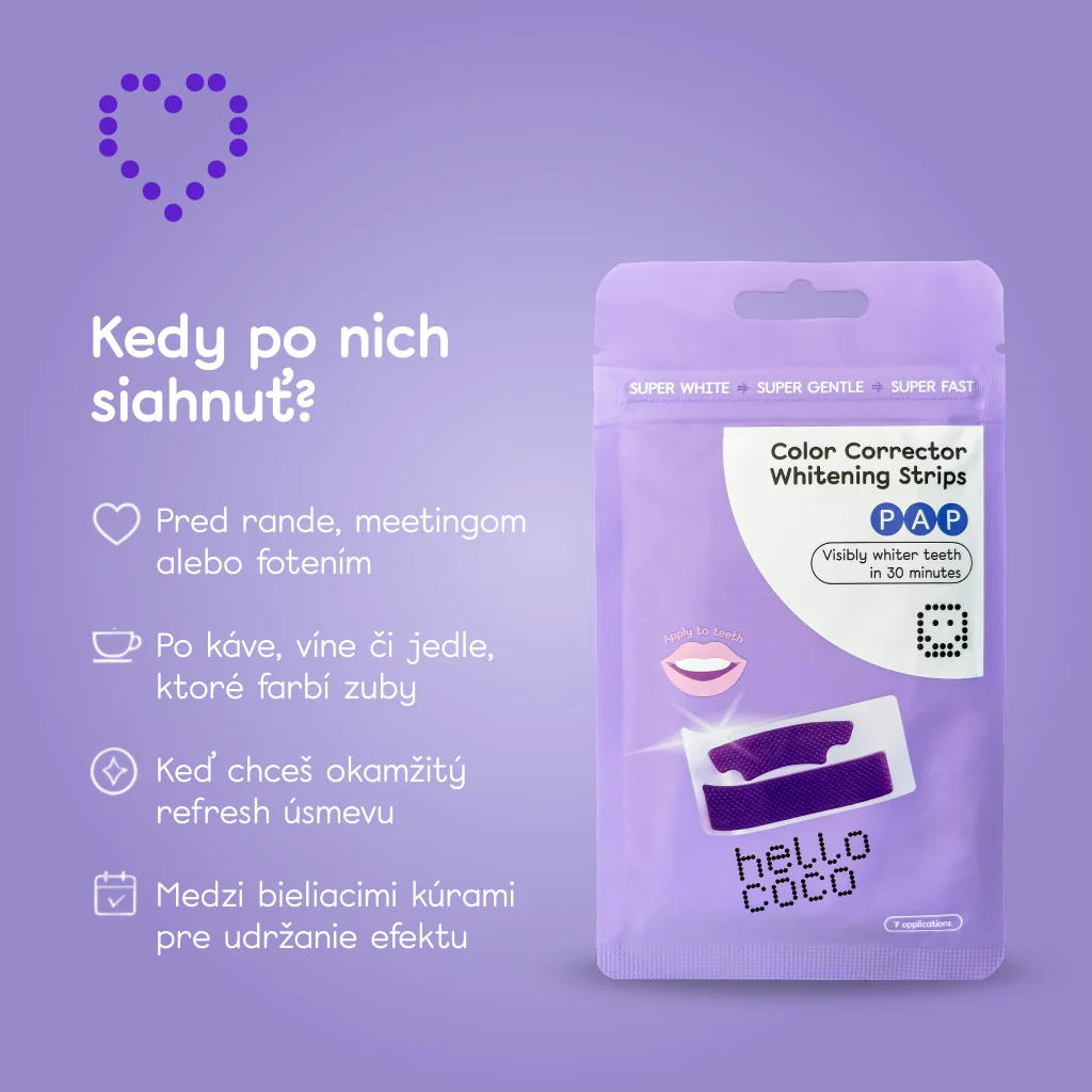 Hello coco PAP bieliace pásiky na zuby s korektorom farieb 7 ks