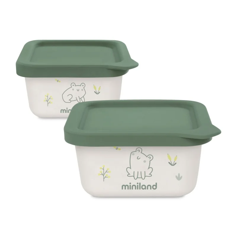 Miniland ECO-friendly hermetické nádoby na detské jedlo 2x400 ml Žabka