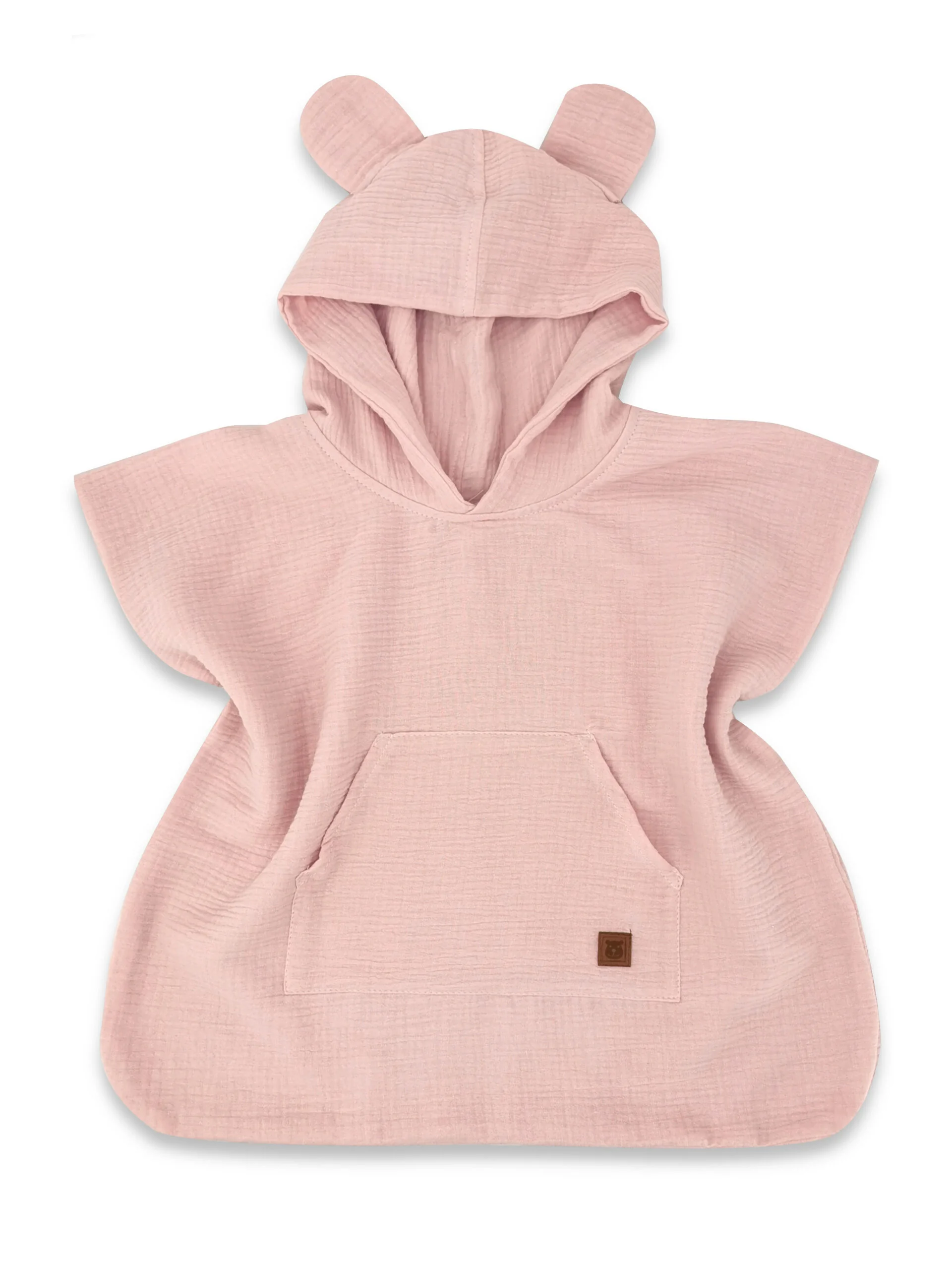 Detské mušelínové pončo lux s kapucňou Teddy, rýchloschnúci, pudrovo ružové, 110/122