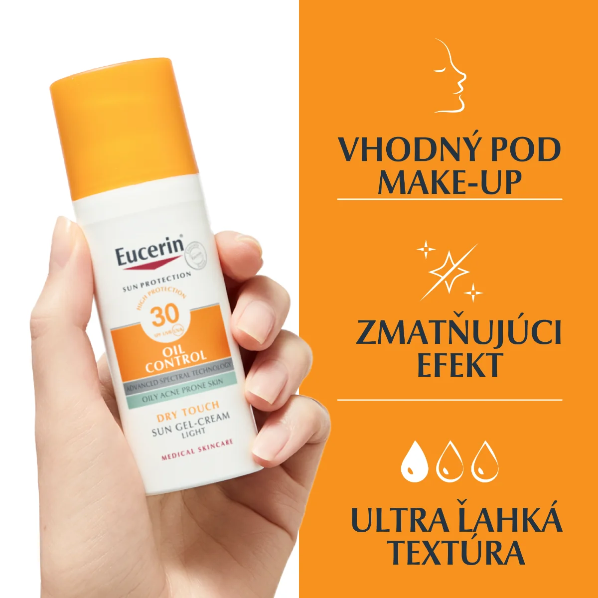 Eucerin SUN Ochranný krémový gél na tvár Dry Touch OIL CONTROL SPF 30 1×50 ml, ochranný krémový gél na opaľovanie na tvár