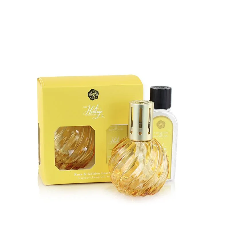 Darčeková sada katalytickej lampy GOLD a náplne ROSE & GOLDEN LEATHER