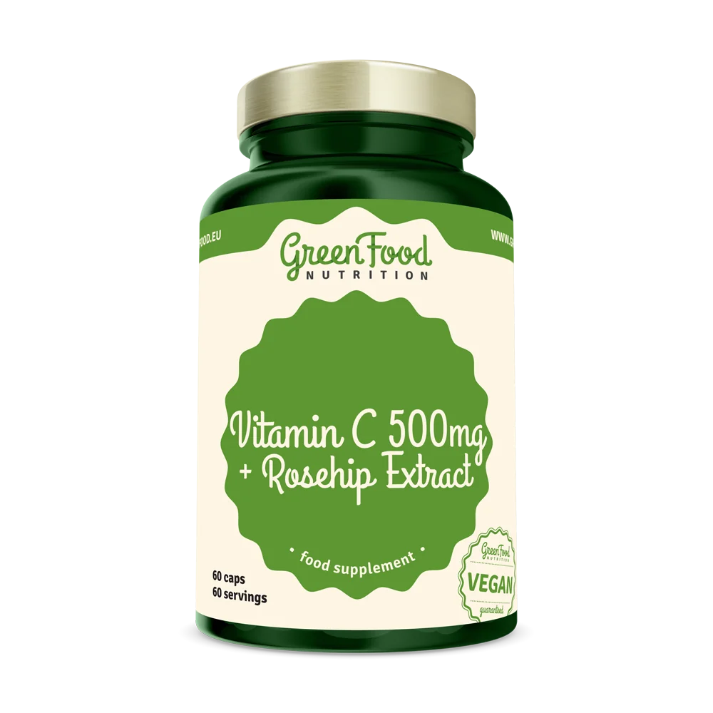 GreenFood Nutrition  vit C 500mg +Rosehip 60cps 1×60 cps, výživový doplnok