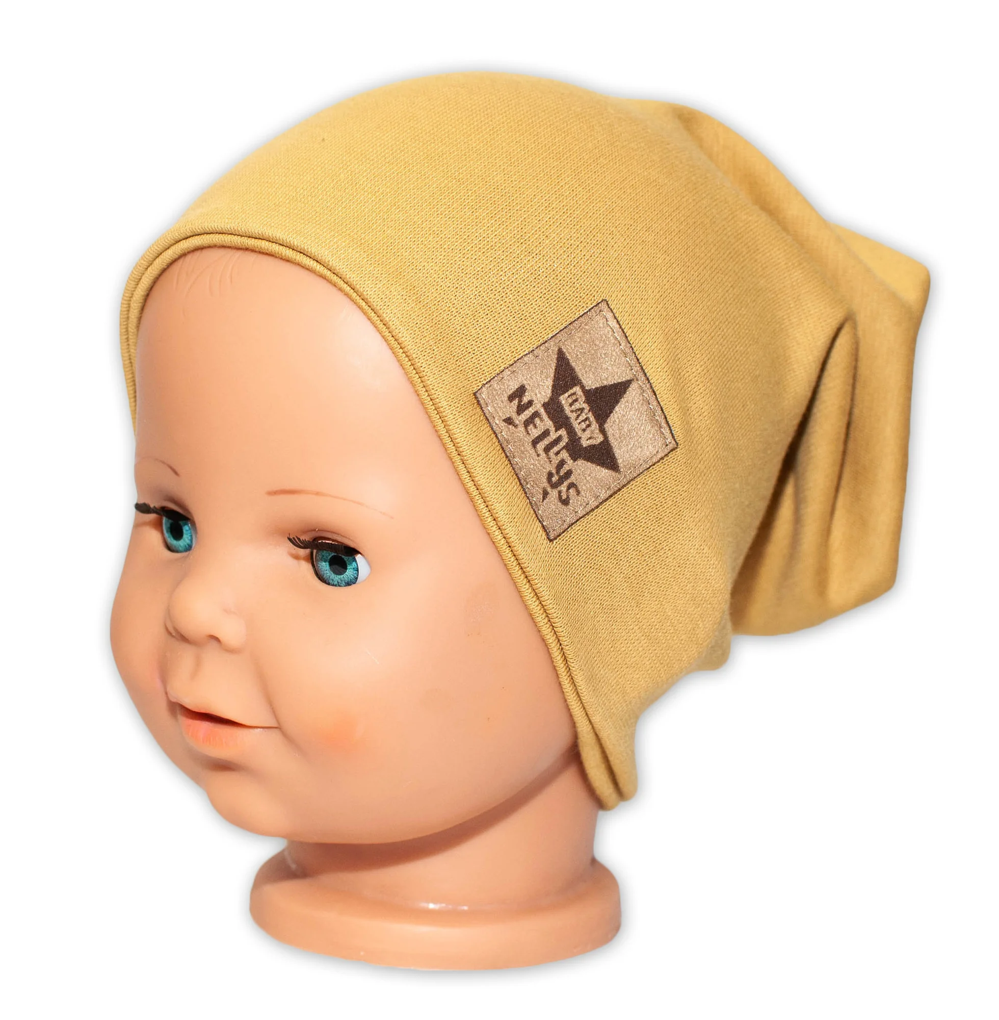Baby Nellys Hand Made Jarná/jesenná bavlnená čiapka - dvojvrstvová, horčicová