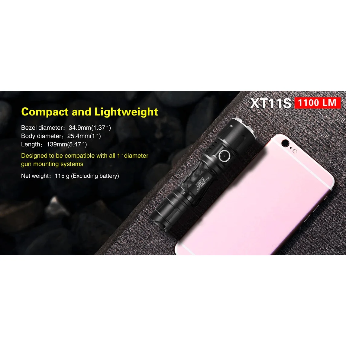 KLARUS XT11S taktická baterka 1100 lm, trojitý prepínač, 1x 18650 2600 mAh, USB