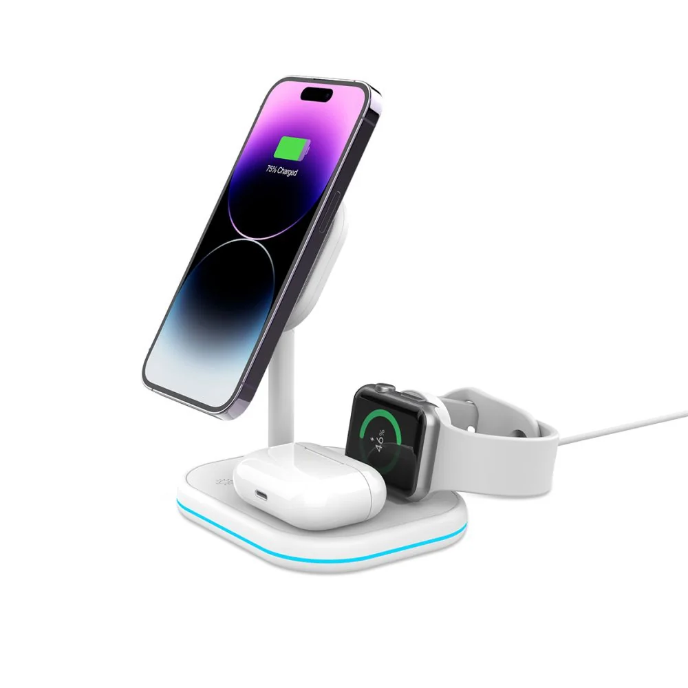 Tech-Protect A27 MagSafe bezdrôtová nabíjačka na mobil / Apple Watch / Airpods, biela Airpods, biela
