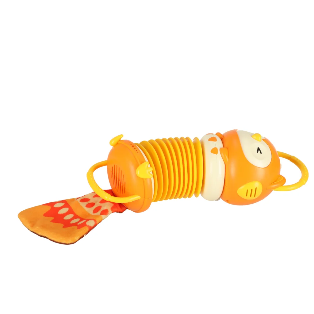Detská harmonika – sova, oranžová, LED a zvuk, 30 cm (18m+)